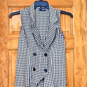 Women's Checkered Double Breasted Sleeveless Button Front Vest, Size 7